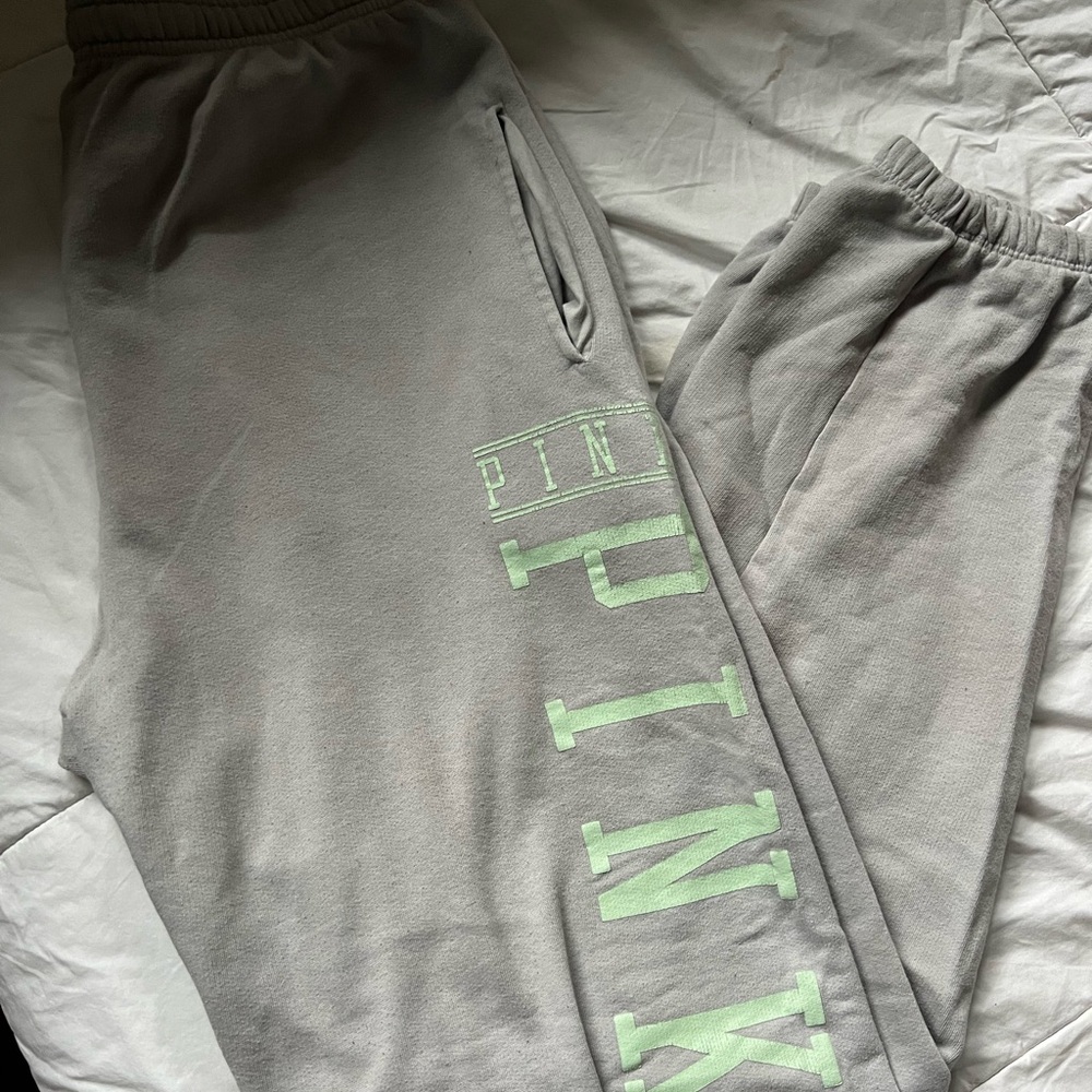 VS Pink Sweatpants with Green Logo